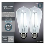 Better Homes & Gardens LED Vintage Light Bulb, ST19 60W Daylight Classic Filament, E26, Dim - 2 Pk