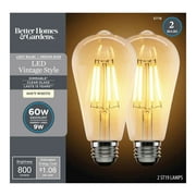 Better Homes & Gardens LED Vintage Light Bulb, ST19 60W Eqv, Soft White Classic Filament, E26, Dim - 2 Pk