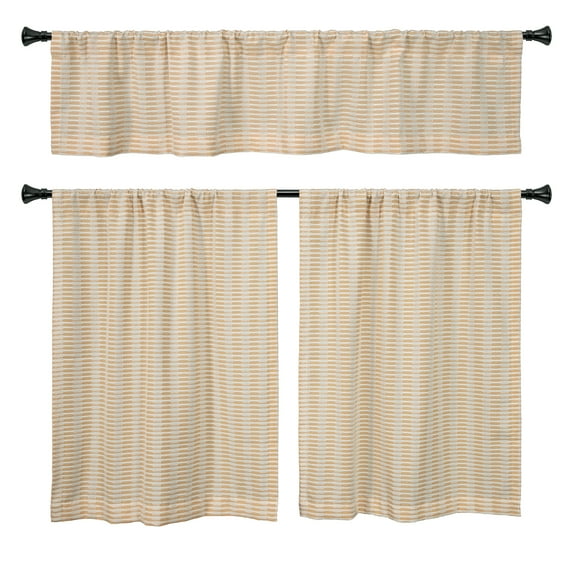 Better Homes & Gardens Ladder Stripe Kitchen Curtain Tiers and Valance, 3-Piece Set, Gold, 60" W x 36" L