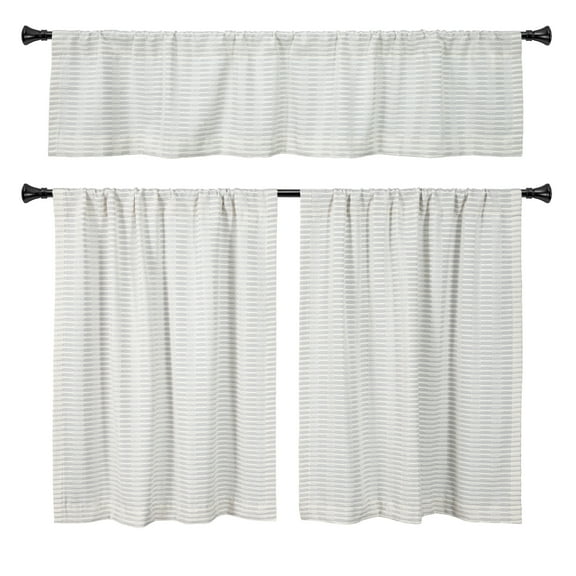 Better Homes & Gardens Ladder Stripe Kitchen Curtain Tiers and Valance, 3-Piece Set, Gray, 60" W x 36" L