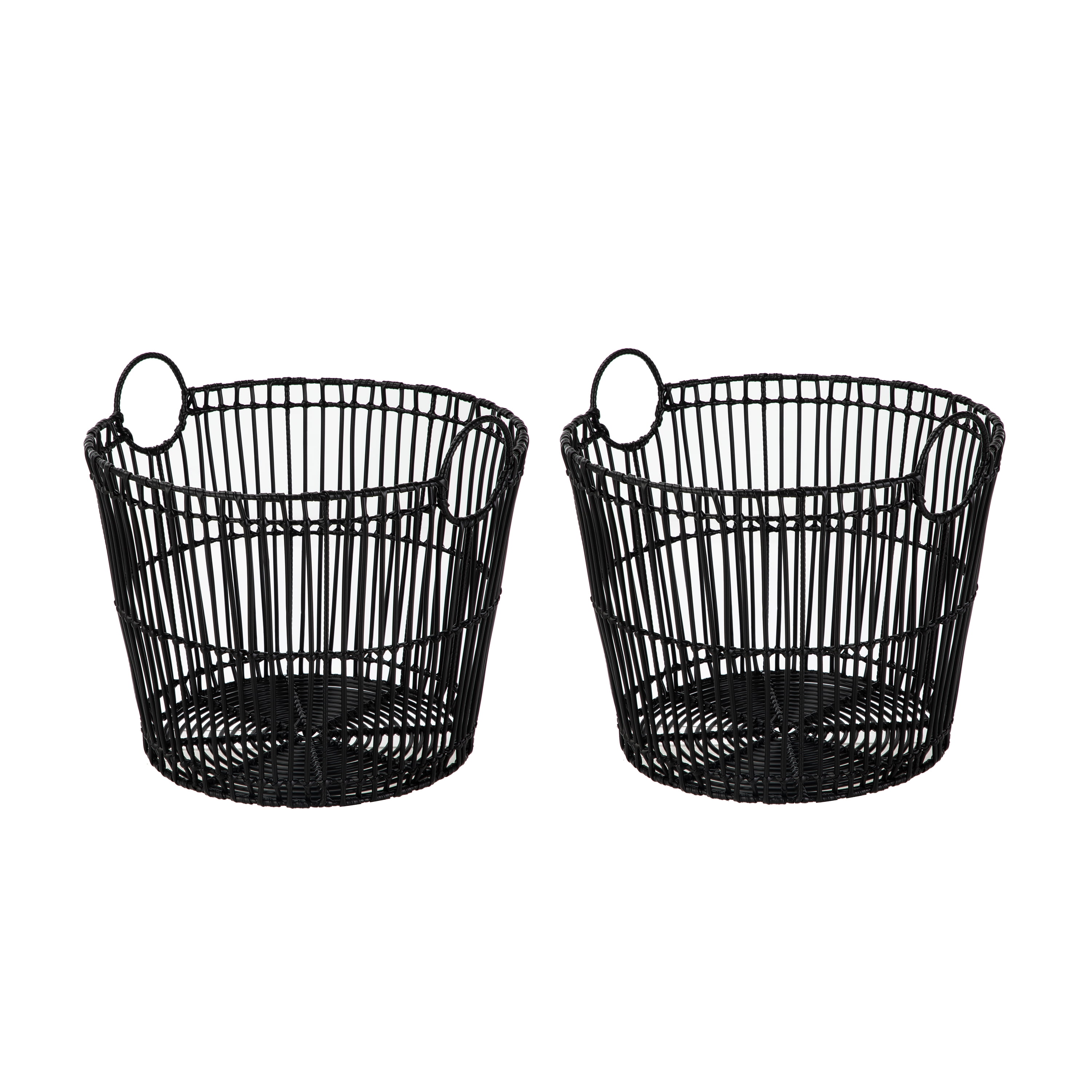 Better Homes & Gardens Large Black Poly Rattan Storage Baskets with Handles, Set of 2