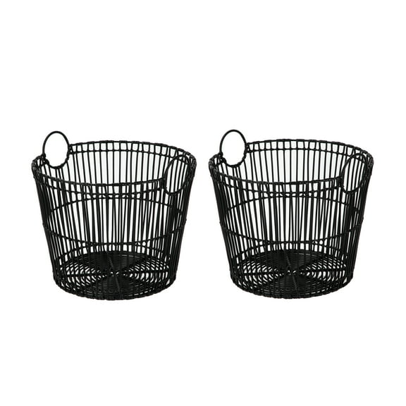 Better Homes & Gardens Large Black Poly Rattan Storage Baskets with Handles, Set of 2