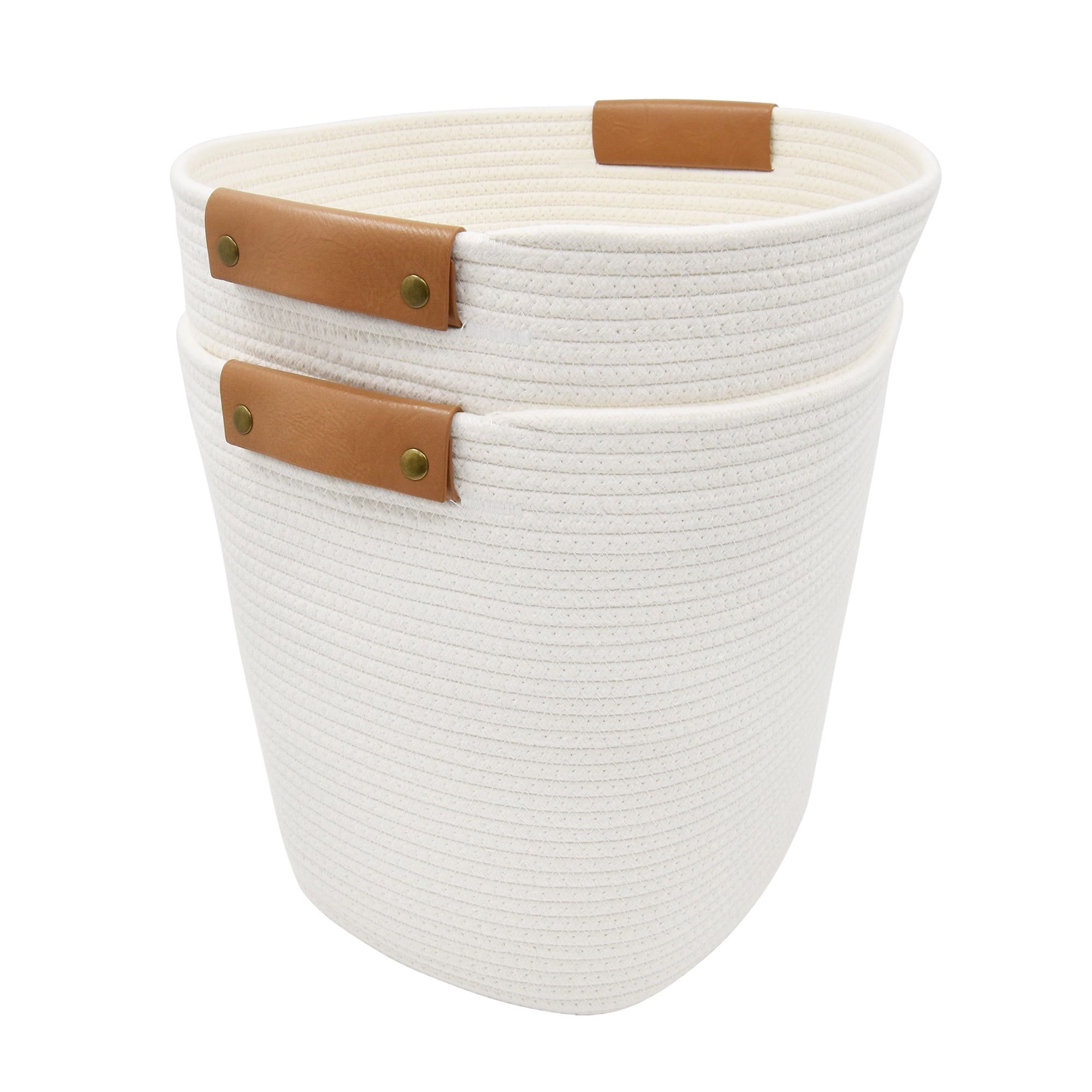 Better Homes & Gardens Large Cotton Rope Basket, White, 2 Pieces