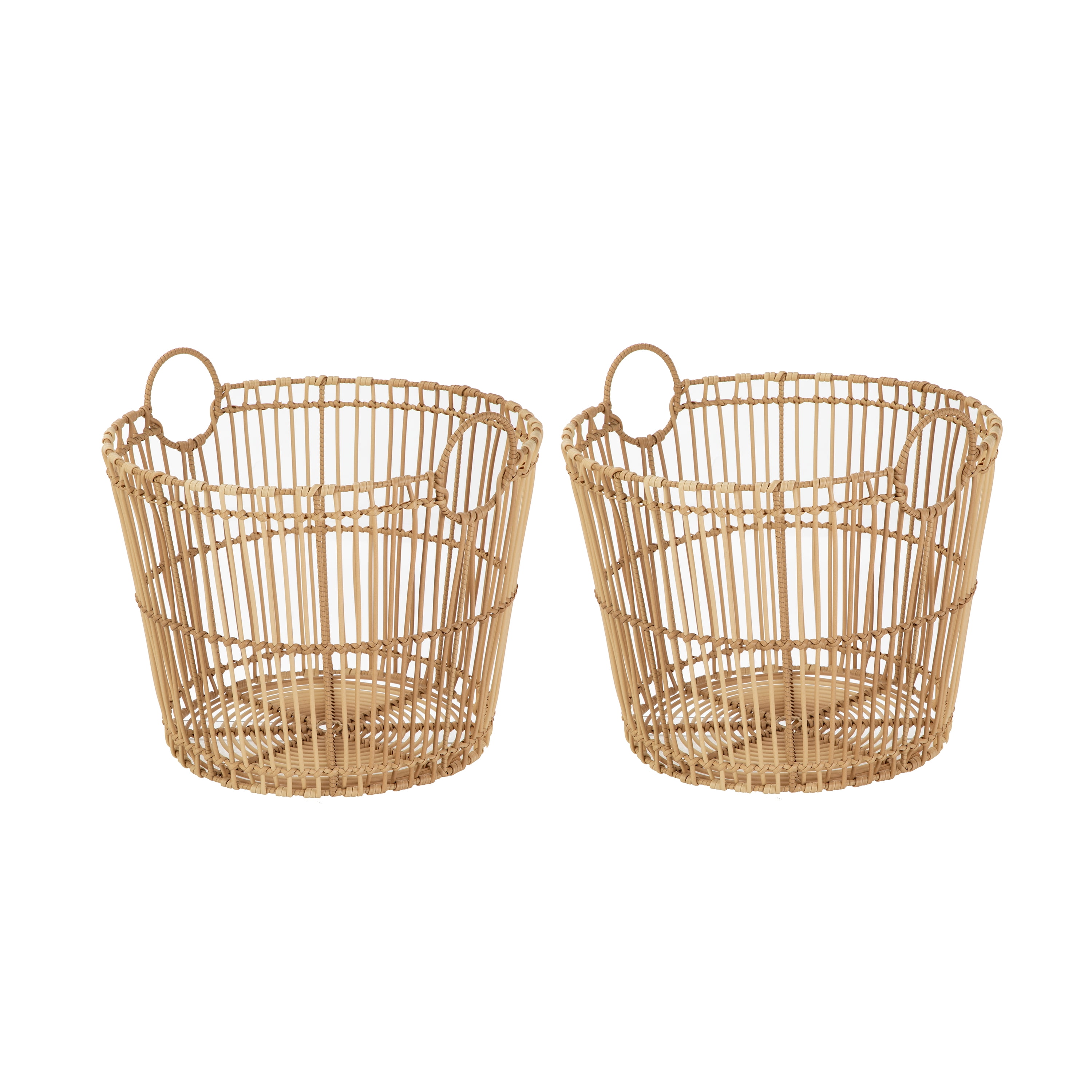 Better Homes & Gardens Large Light Natural Open Poly Rattan Storage Basket with Handles, 2 Pack