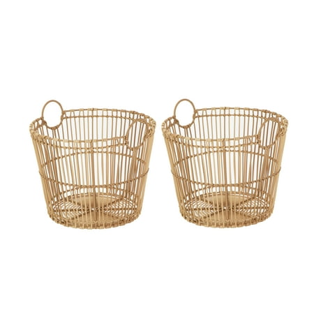 Better Homes & Gardens Large Light Natural Open Poly Rattan Storage Basket with Handles, 2 Pack