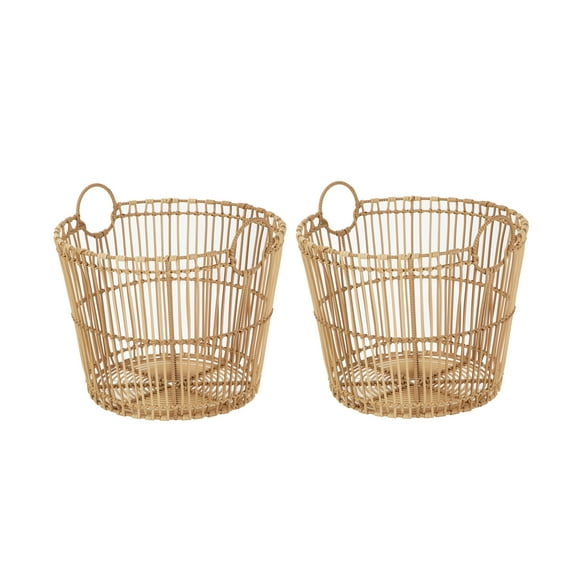 Better Homes & Gardens Large Light Natural Open Poly Rattan Storage Basket with Handles, 2 Pack