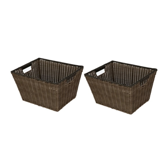 Better Homes & Gardens Large Poly Rattan Storage Basket with Handles, 2 Pack