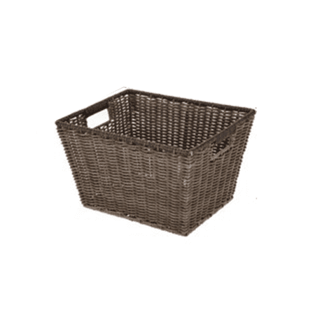 Better Homes & Gardens Large Poly Rattan Decorative Storage Basket with Handles, 14 in x 11 in x 8.5 in