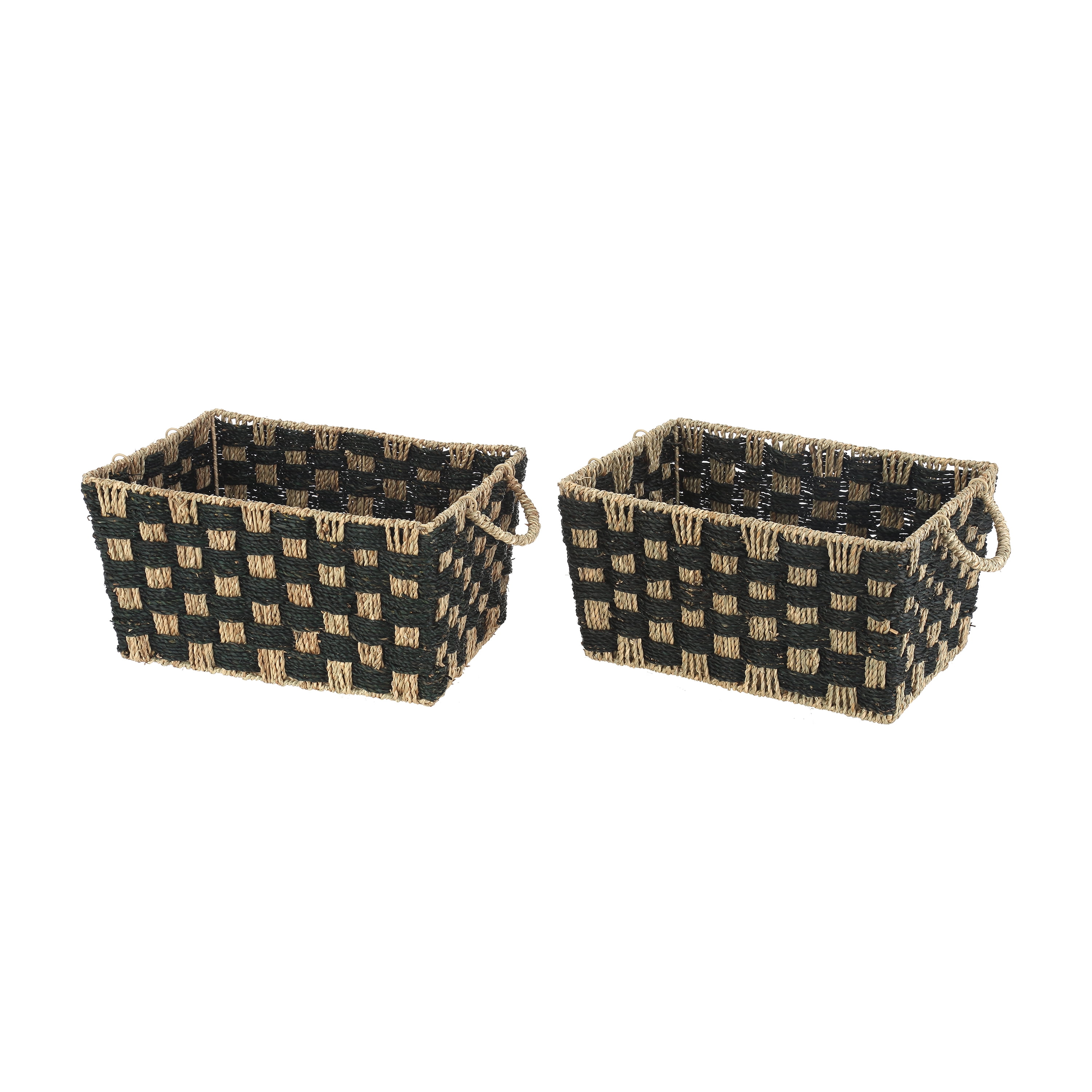 Better Homes & Gardens Large Rectangle Checkered Seagrass Storage Basket with Handles, 2 Pack