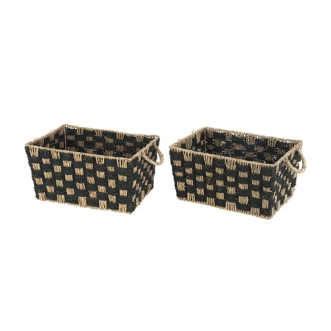 Better Homes & Gardens Large Rectangle Checkered Seagrass Storage Basket with Handles, 2 Pack