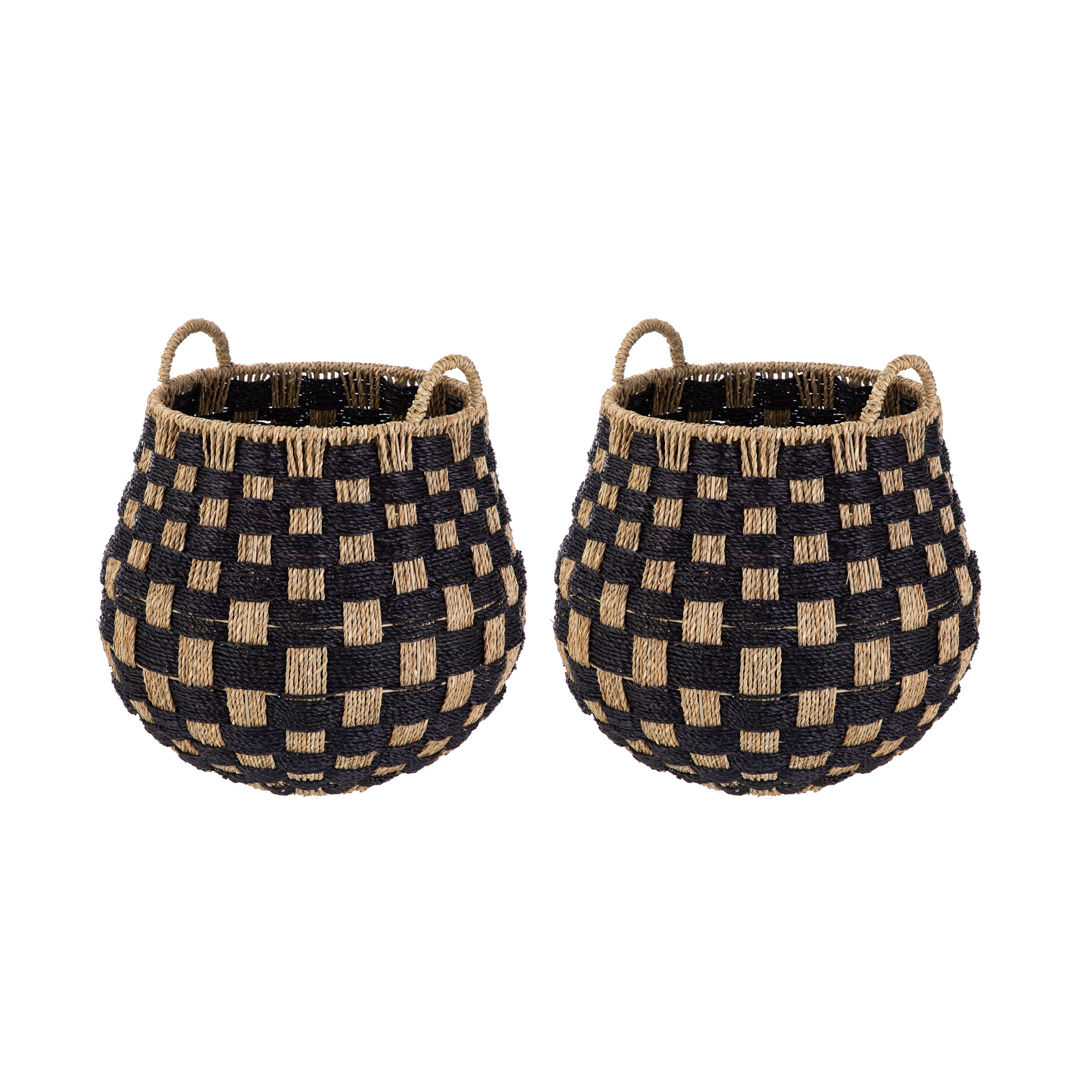Better Homes & Gardens Large Round Checkered Seagrass Storage Basket with Handles, 2 Pack