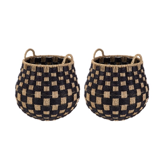 Better Homes & Gardens Large Round Checkered Seagrass Storage Basket with Handles, 2 Pack