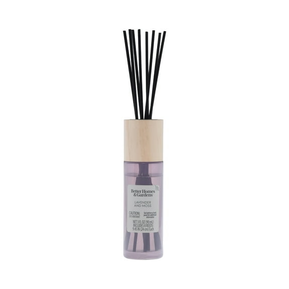 Better Homes and Gardens Lavender and Moss Scented Reed Diffuser 3 Fl Oz (90mL) With 8 Synthetic Reeds.