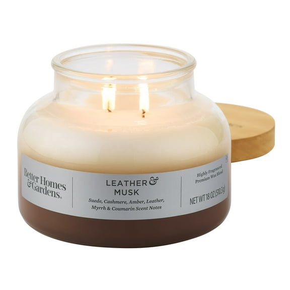 Better Homes & Gardens Leather and Musk Scented 2-Wick 18oz Ombre Bell Jar Candle