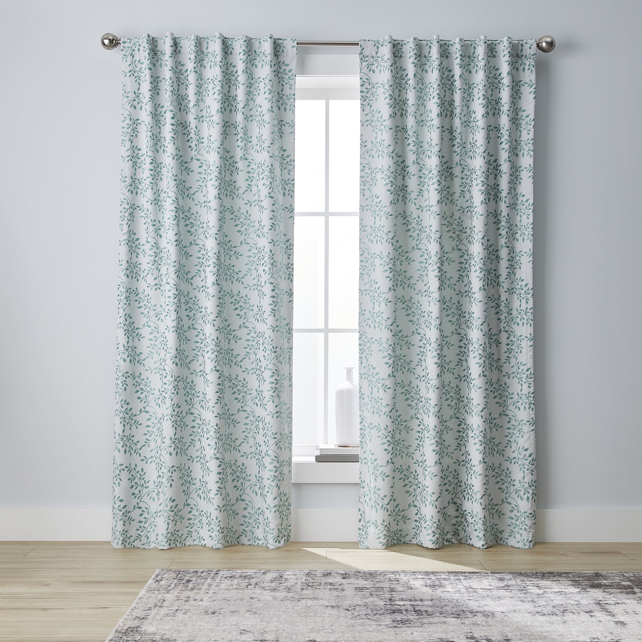 Better Homes & Gardens Leaves Rod Pocket Blackout Curtain Panel, 1-Piece, Green, 50" W x 95" L
