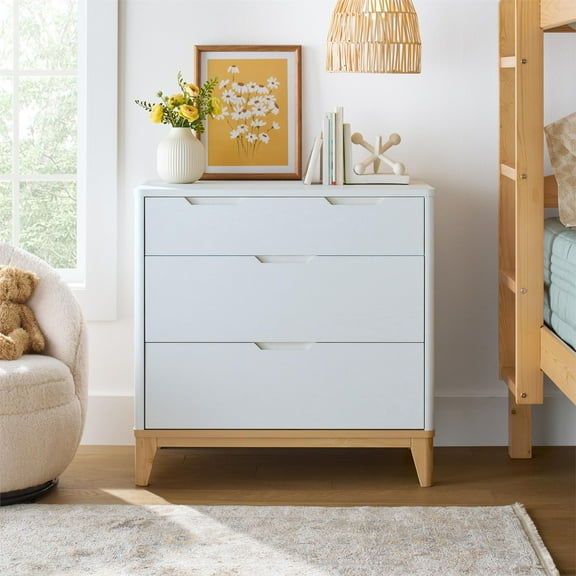 Better Homes & Gardens Leighton 3 Drawer Dresser, White and Natural