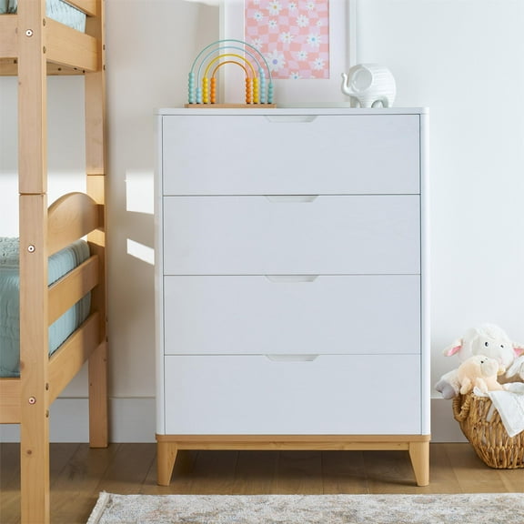 Better Homes & Gardens Leighton 4 Drawer Dresser, White and Natural
