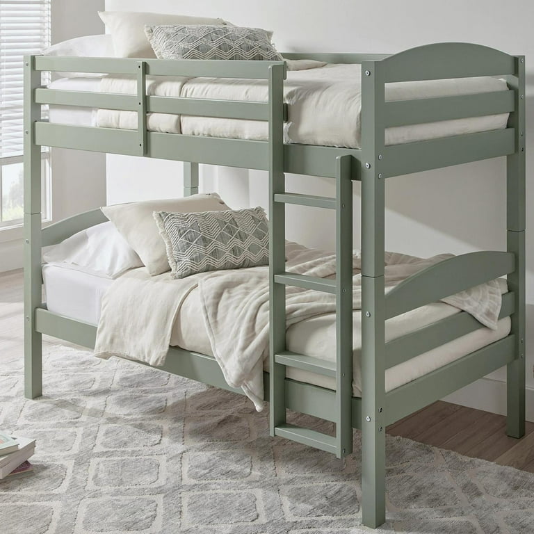 Better Homes Gardens Leighton Kids Solid Wood Twin Over Twin Convertible Bunk Bed with Ladder and Guardrails Sage Green