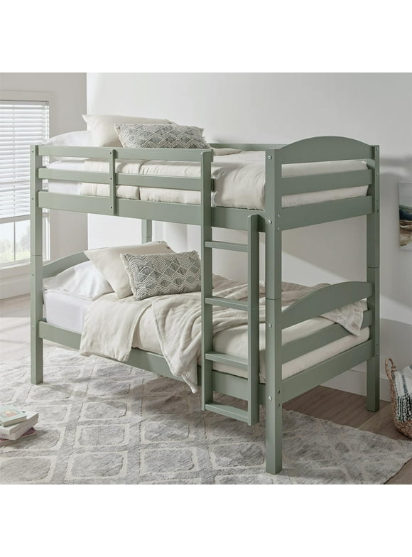 Better Homes & Gardens Leighton Kids' Convertible Twin-Over-Twin Bunk Bed, Sage Green