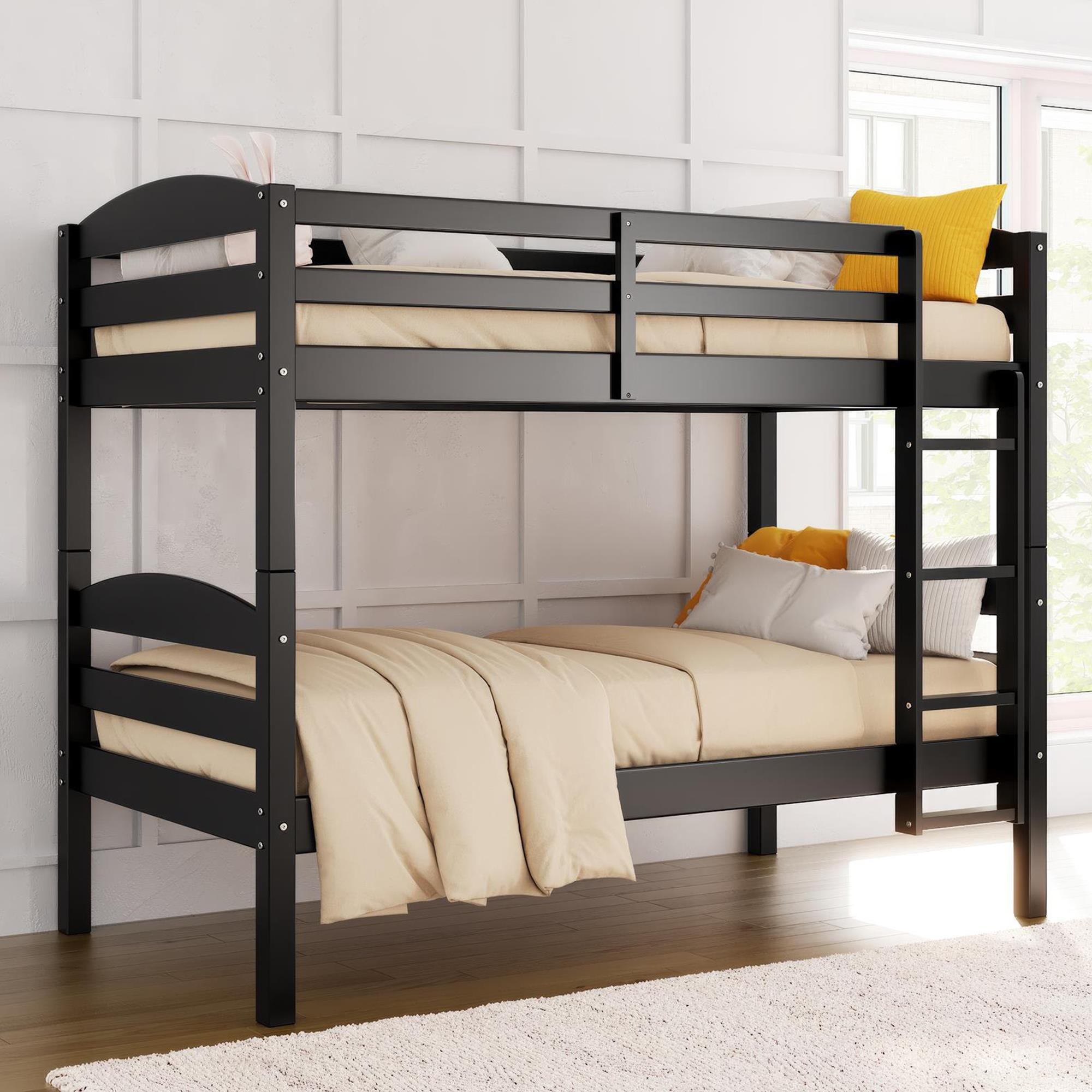 Better Homes & Gardens Leighton Kids Solid Wood Twin-over-Twin Convertible Bunk Bed with Ladder and Guardrails, Black - image 1 of 11