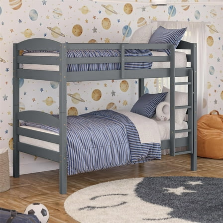 Better Homes & Gardens Leighton Solid Wood Twin-over-Twin Convertible Bunk Bed, Gray