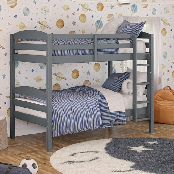 Better Homes & Gardens Leighton Solid Wood Twin-over-Twin Convertible Bunk Bed, Gray