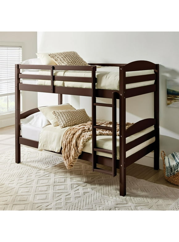 Better Homes & Gardens Leighton Solid Wood Twin-over-Twin Convertible Bunk Bed, Mocha