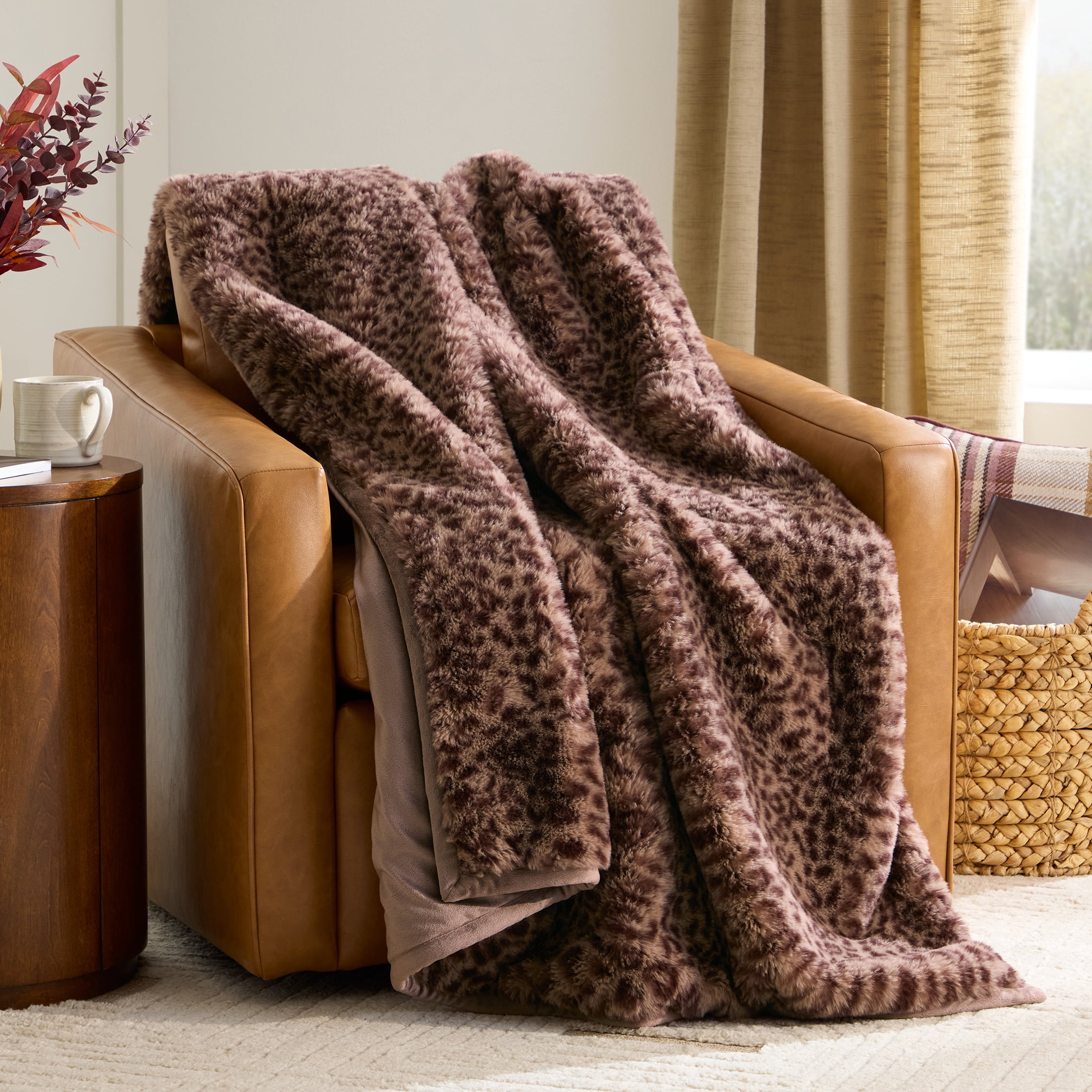Better Homes & Gardens Brown Leopard Faux Fur Oversized Throw, 50 in x 72 in