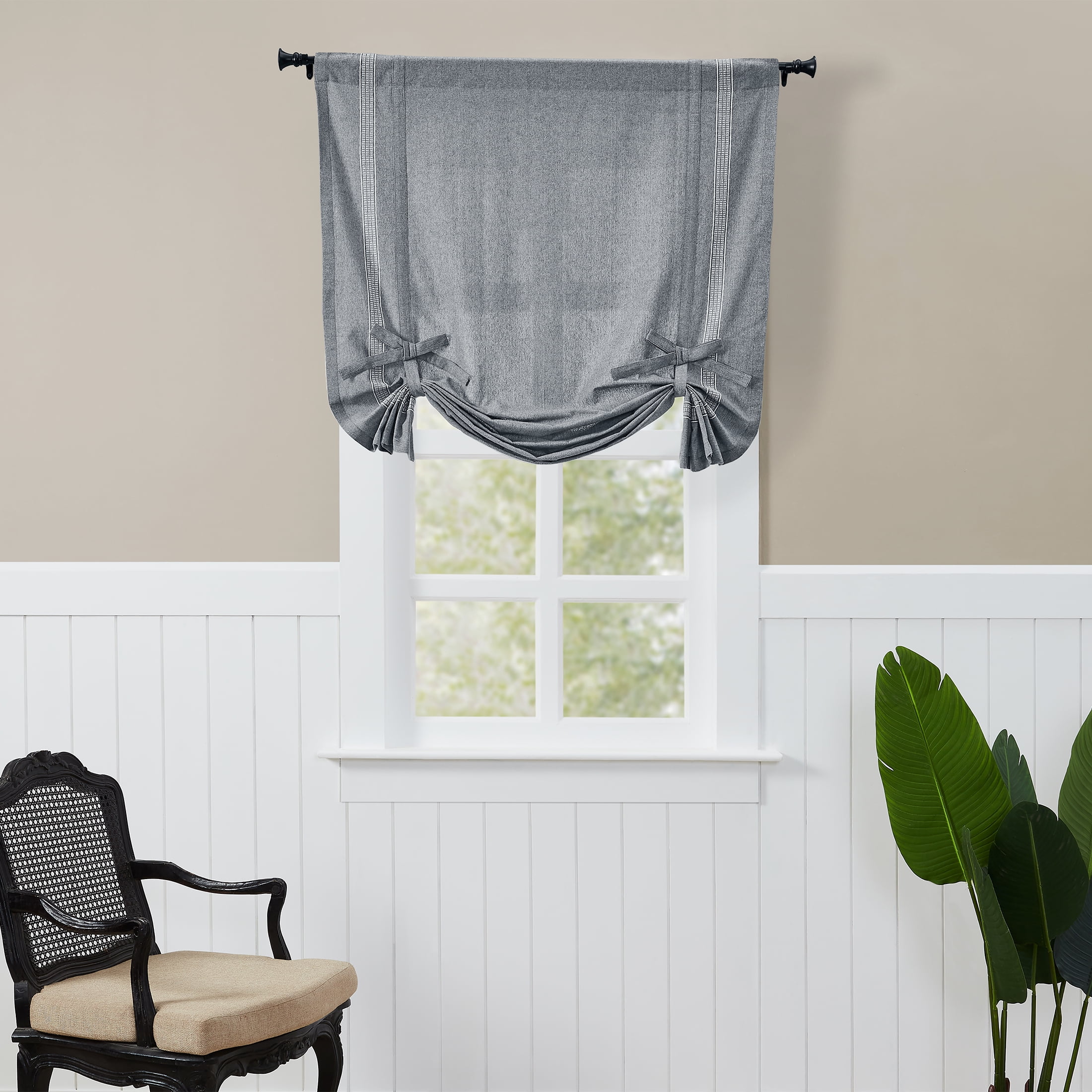 Better Homes & Gardens Tie-Up Light Filtering Cotton, Gray, 42" x 1"