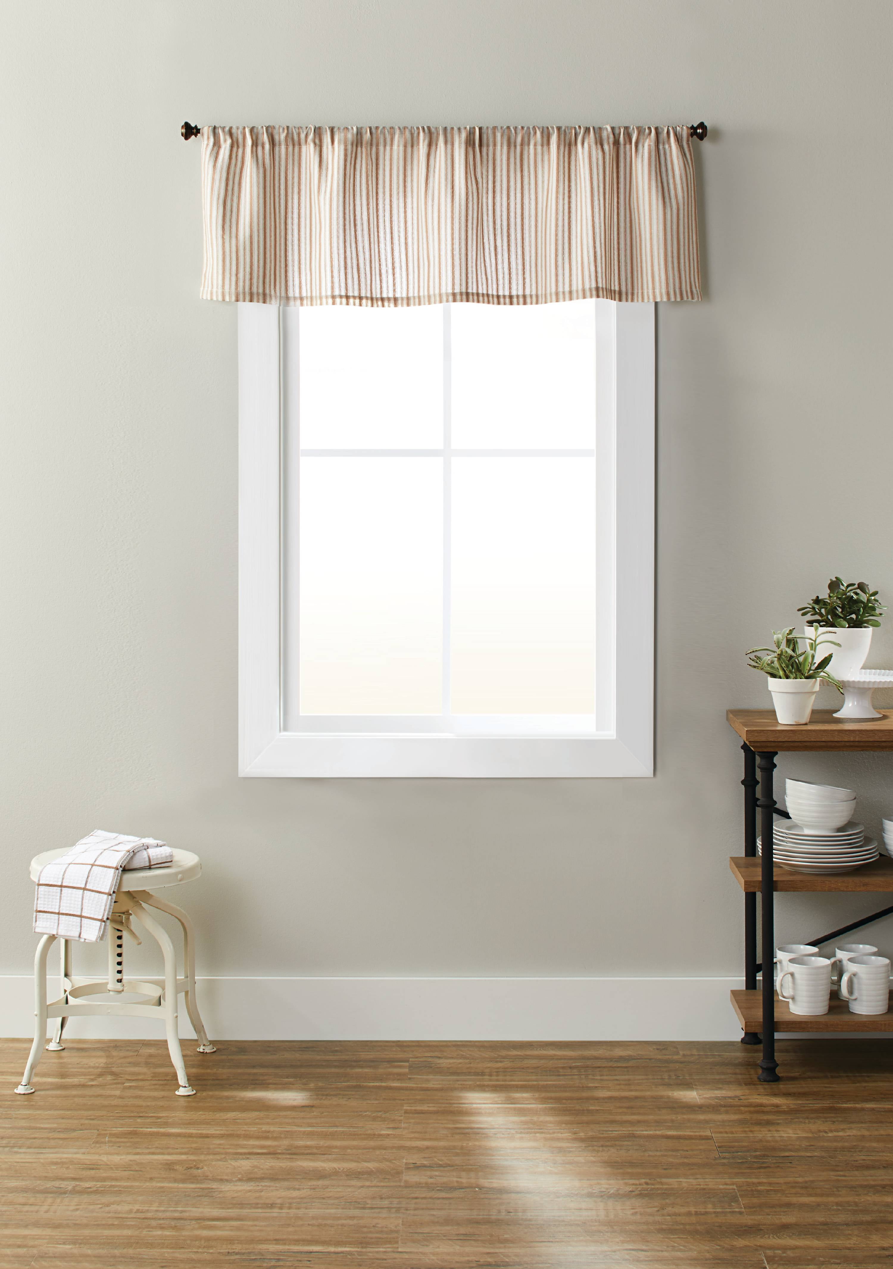 Better Homes & Gardens Light Filtering Kitchen Valance, Beige Stripe, 56” x 36” (3 Panels)