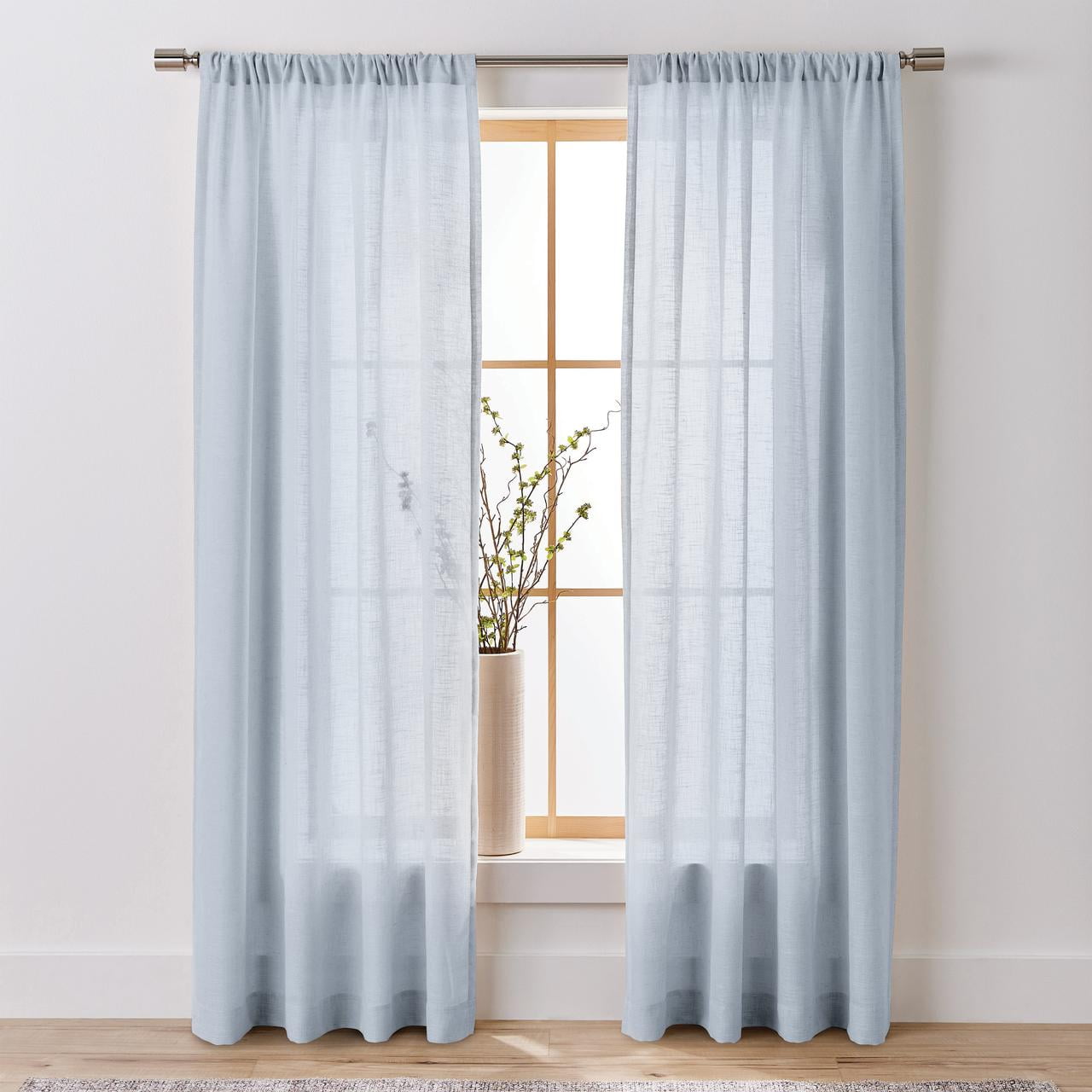 Better Homes & Gardens Linen Blend Rod Pocket Curtain Panel, Single Panel, Blue Water, 50 in W x 84 in L