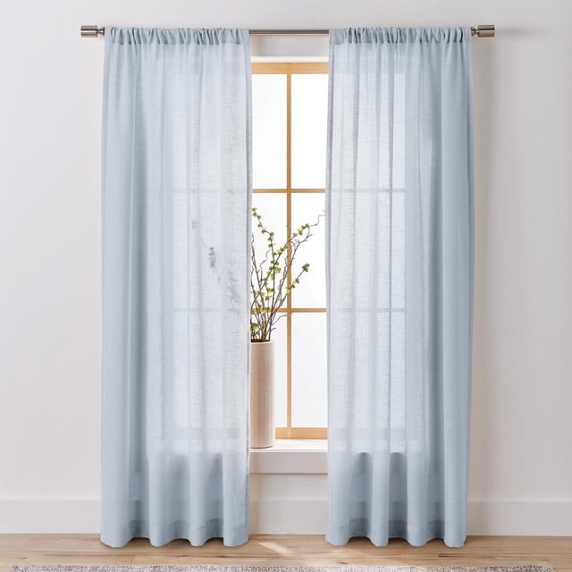 Better Homes & Gardens Light Filtering Linen Blend Rod Pocket Curtain, Single Panel, Blue Water, 50" W x 84" L