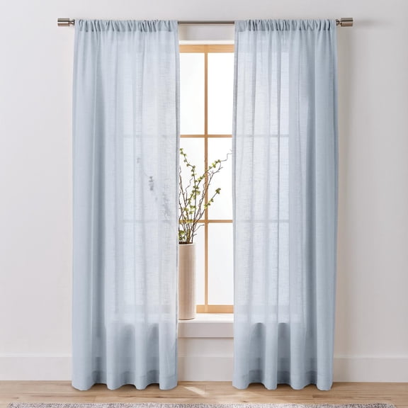 Better Homes & Gardens Light Filtering Linen Blend Rod Pocket Curtain Panel, Single Panel, Blue Water, 50 in x 95 in