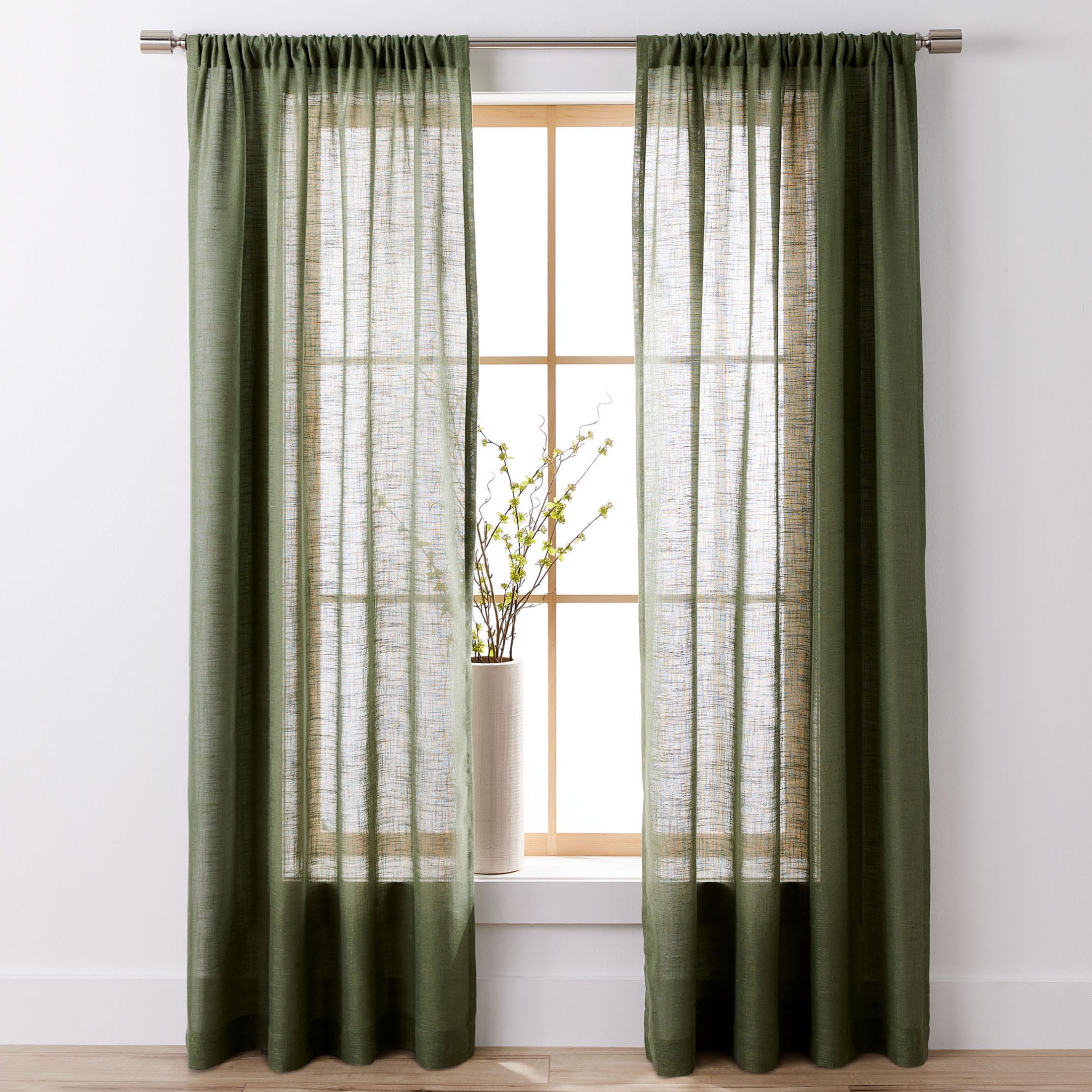 Better Homes & Gardens Light Filtering Linen Blend Rod Pocket Curtain, Single Panel, Dark Cilantro, 50" W x 84" L