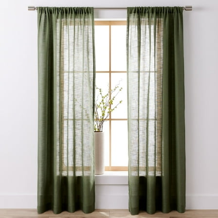 Better Homes & Gardens Light Filtering Linen Blend Rod Pocket Curtain, Single Panel, Dark Cilantro, 50" W x 95" L