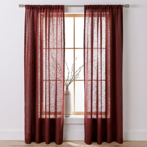 Better Homes & Gardens Light Filtering Linen Blend Rod Pocket Curtain, Single Panel, Deep Redwood, 50" W x 108" L