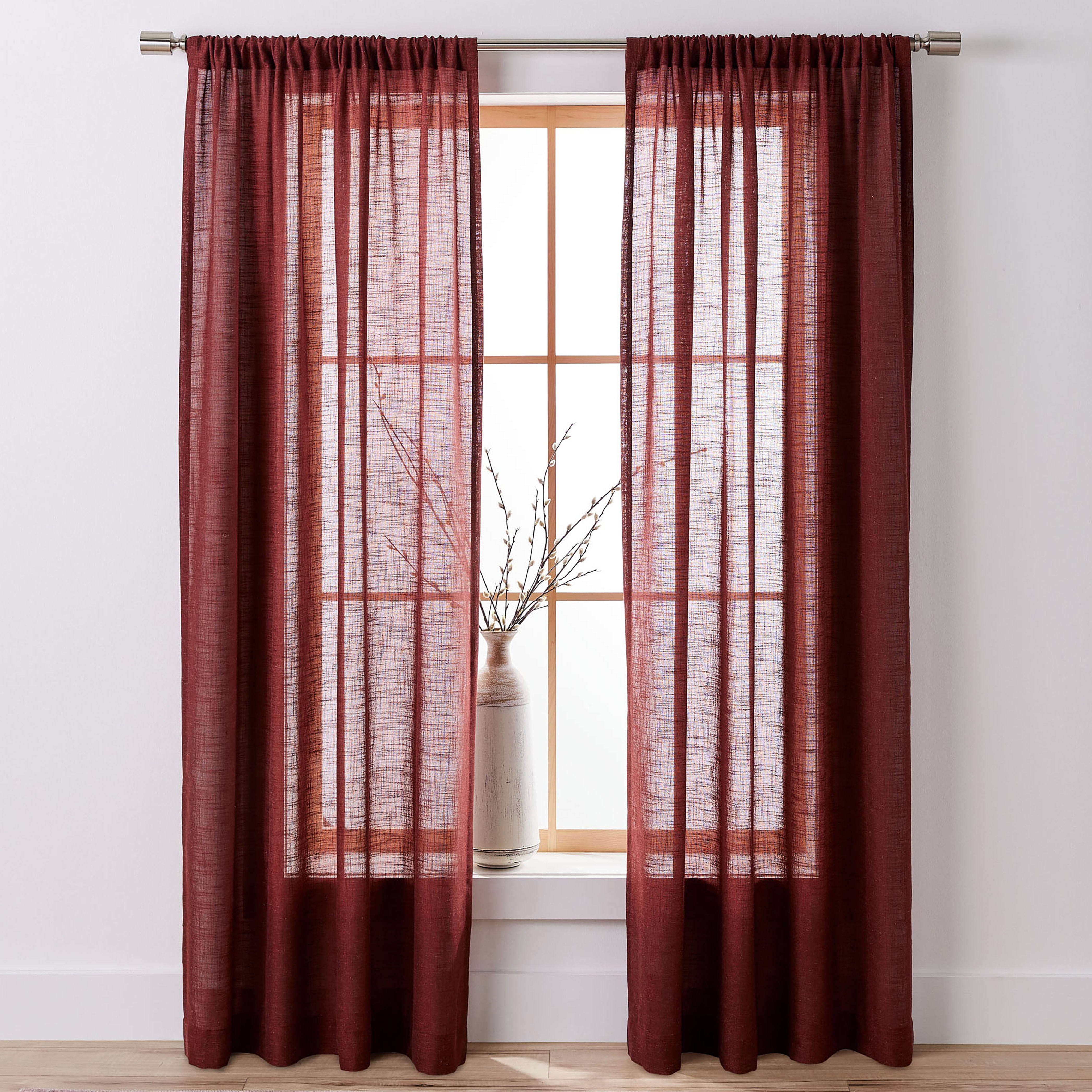 Better Homes & Gardens Light Filtering Linen Blend Rod Pocket Curtain, Single Panel, Deep Redwood, 50" W x 63" L