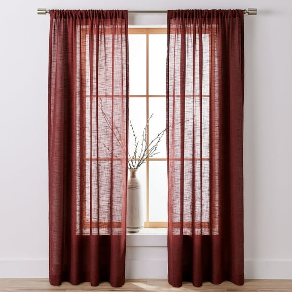 Better Homes & Gardens Light Filtering Linen Blend Rod Pocket Curtain, Single Panel, Deep Redwood, 50" W x 84" L