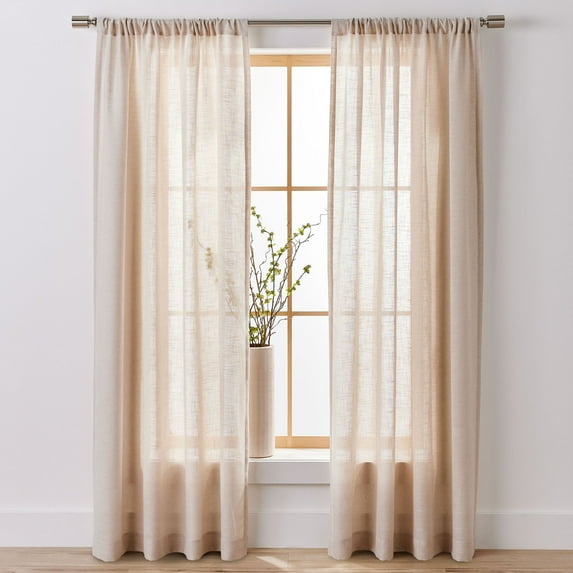 Better Homes & Gardens Light Filtering Linen Blend Rod Pocket Curtain, Single Panel, Papyrus Beige, 50" W x 84" L