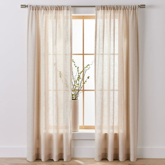 Better Homes & Gardens Light Filtering Linen Blend Rod Pocket Curtain, Single Panel, Papyrus Beige, 50" W x 84" L