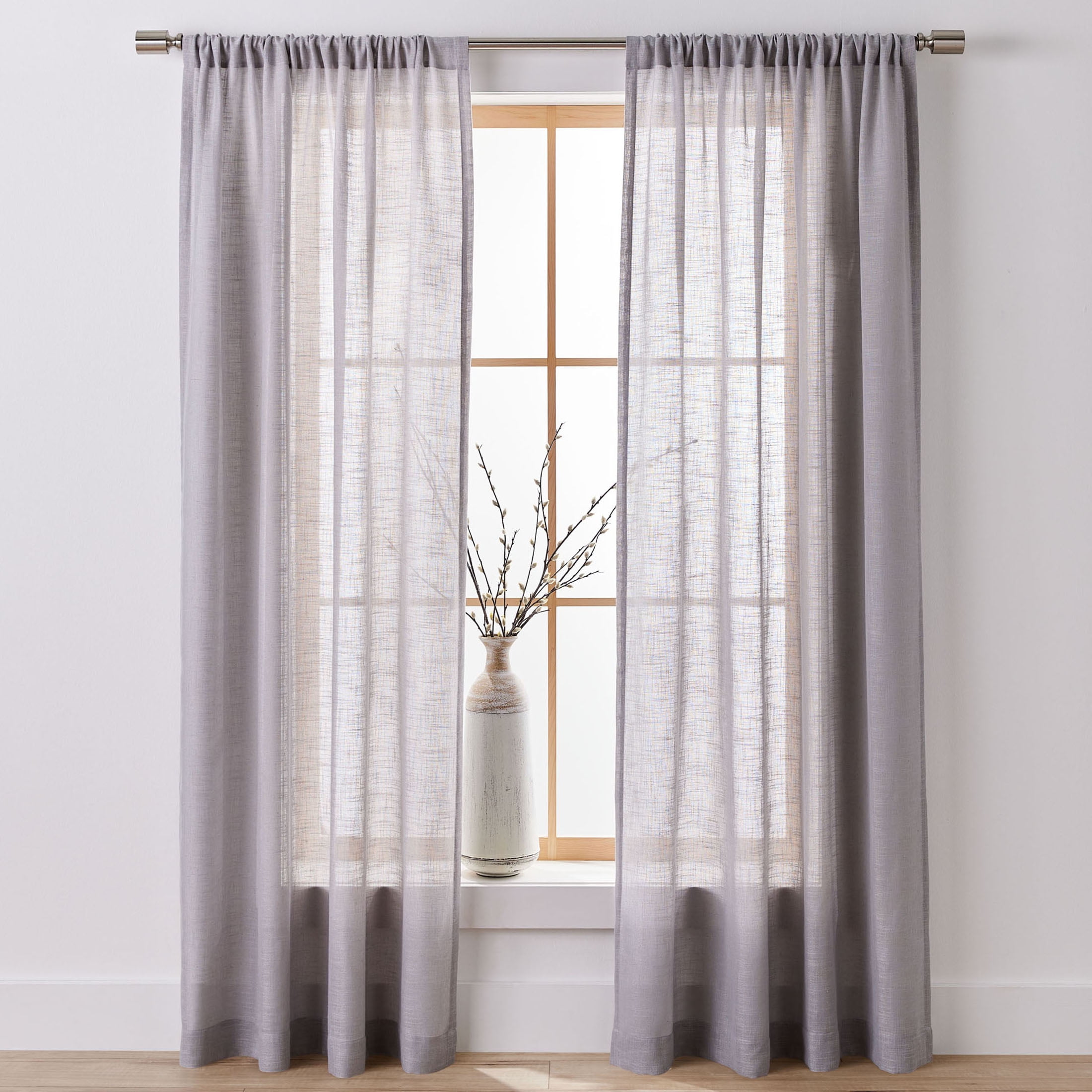 Better Homes & Gardens Light Filtering Linen Blend Rod Pocket Curtain, Single Panel, Soft Silver, 50" W x 108" L