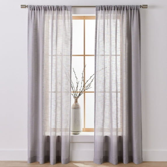 Better Homes & Gardens Light Filtering Linen Blend Rod Pocket Curtain, Single Panel, Soft Silver, 50" W x 63" L
