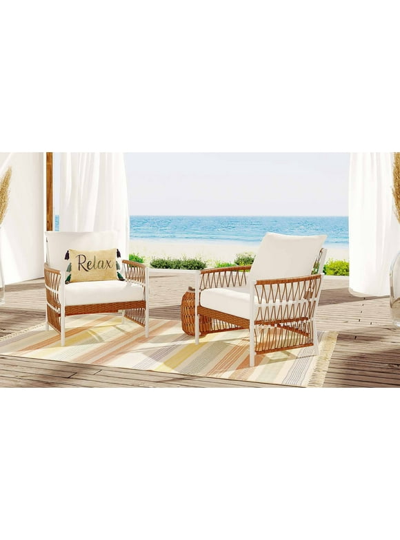 Better Homes & Gardens Lilah 2-Pack Outdoor Wicker Lounge Chair, White