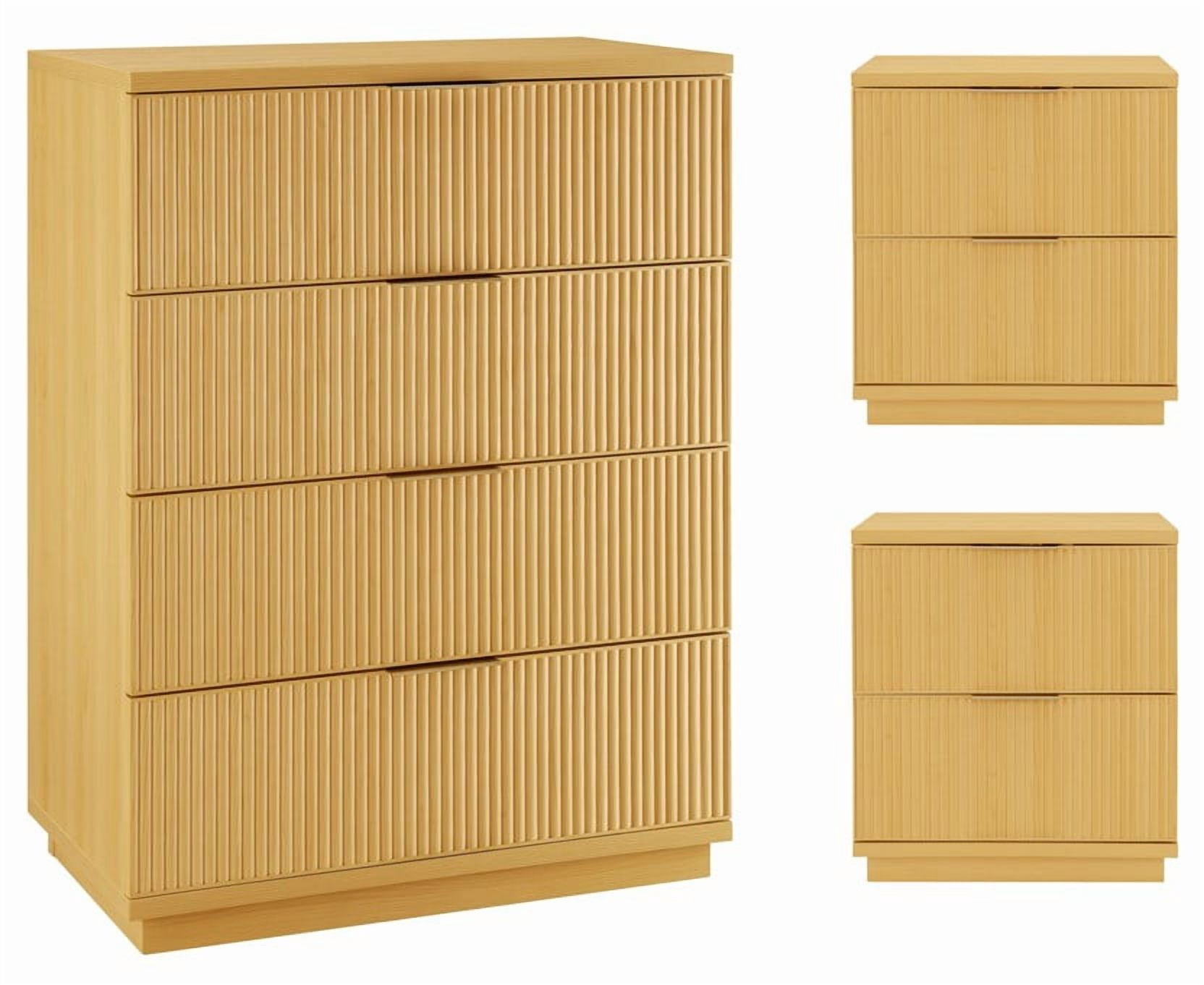 Better Homes & Gardens Lillian 4 Drawer Dresser and 2 Nightstands Bedroom Set, Natural Pine