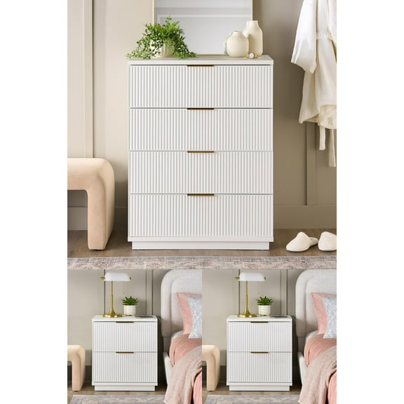 Better Homes & Gardens Lillian 4 Drawer Dresser and 2 Nightstands Bedroom Set, White