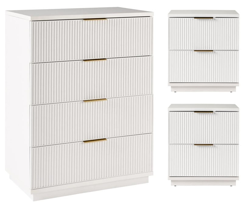 Better Homes & Gardens Lillian 4 Drawer Dresser and 2 Nightstands Bedroom Set, White