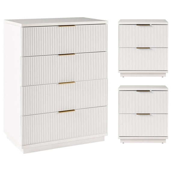 Better Homes & Gardens Lillian 4 Drawer Dresser and 2 Nightstands Bedroom Set, White