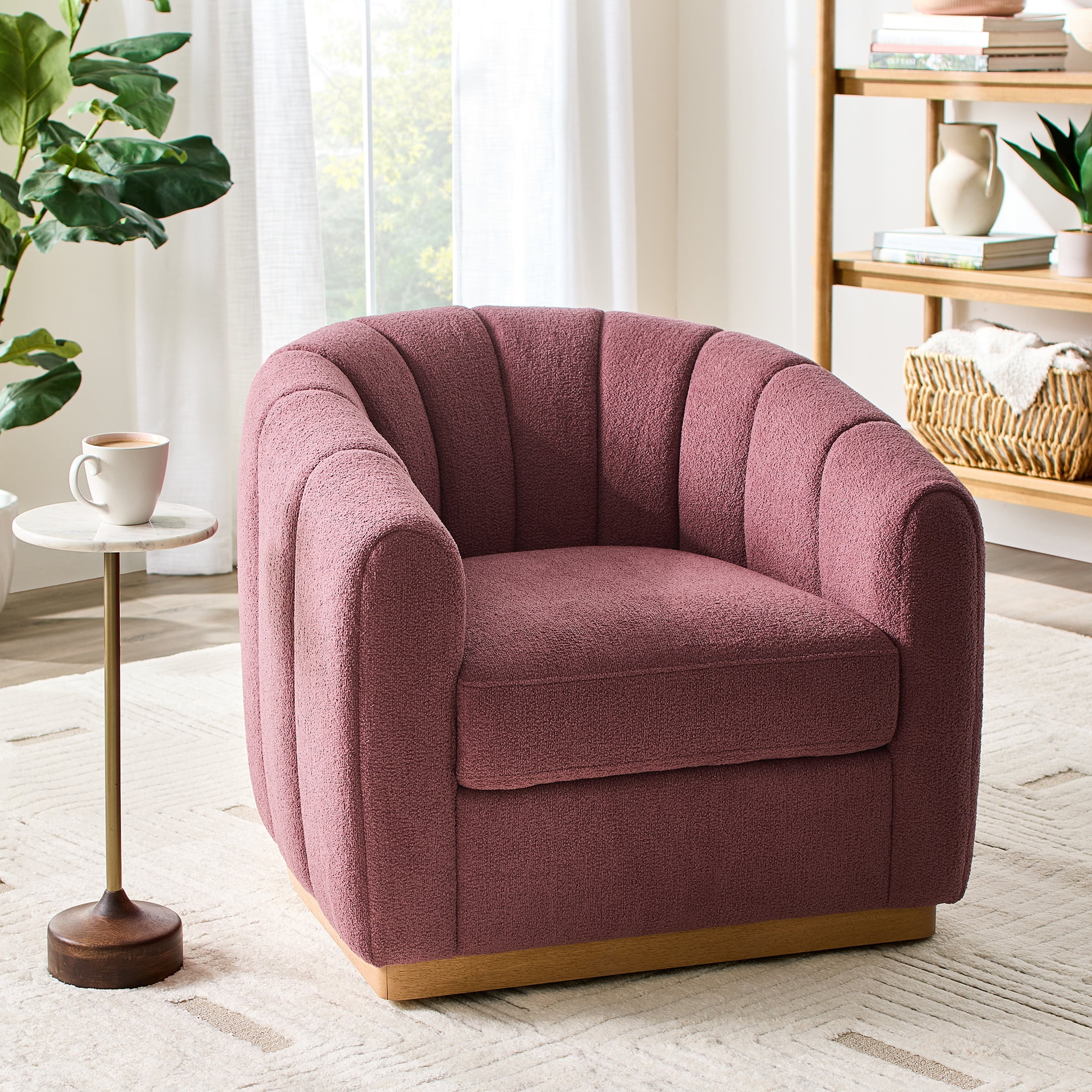 Better Homes & Gardens Lillian Accent Swivel Chair, Rose Boucle