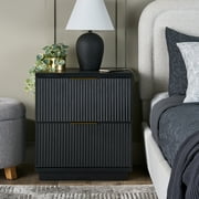 Better Homes & Gardens Lillian Fluted 2-Drawer Nightstand with USB, Black Finish