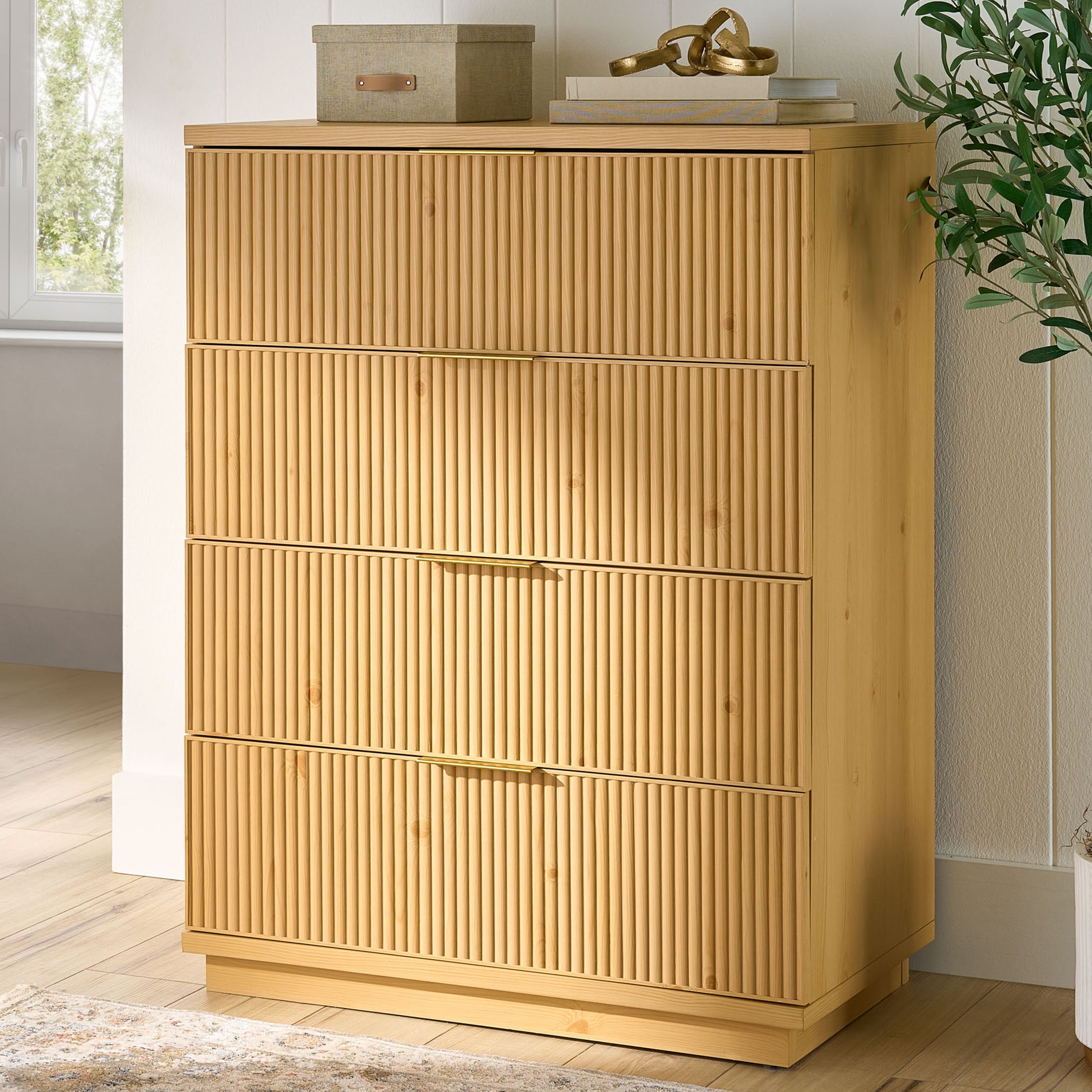Better Homes & Gardens Lillian Fluted 4Drawer Dresser, Natural Pine